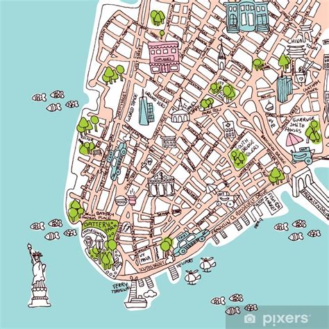 Carta Da Parati Seamless New York Manhattan Città Viaggio Mappa