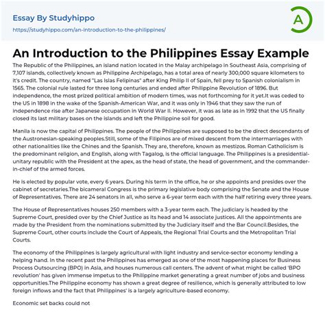 An Introduction To The Philippines Essay Example Studyhippo Com