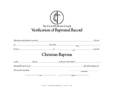 The United Methodist Church Verification Of Baptismal Record Pkg Of 12