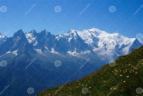 Beautiful Mountain Scenery Mont Blanc Stock Photo Image Of Grass