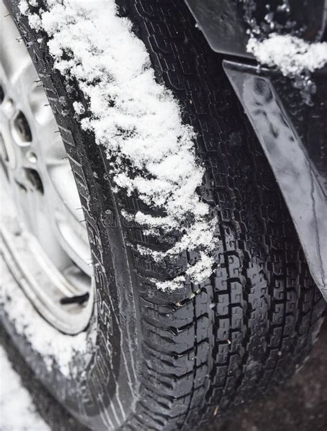 Deep Tread Of Winter Studded Tires For Snowy Road Stock Image Image