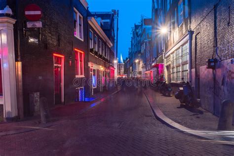 Amsterdam Netherlands June 6 2019 Red Light District With Red And