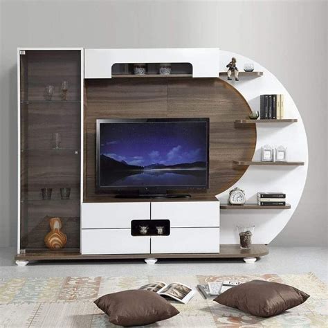 Hanging cabinets will add room and airiness to the room. D - Shaped Free Standing Modular Wall 📺 T.V. Unit Design ...