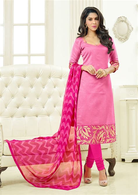 Buy Online Designer Churidar Suit Or Shuits Pink Color Banarasi Jacquard And Cotton Material