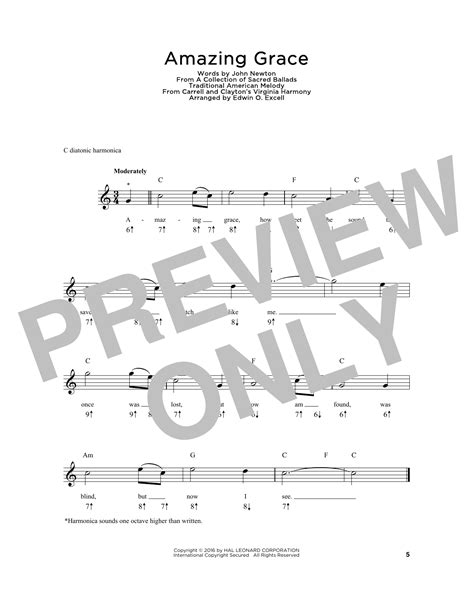 Amazing Grace Sheet Music Traditional American Melody Harmonica