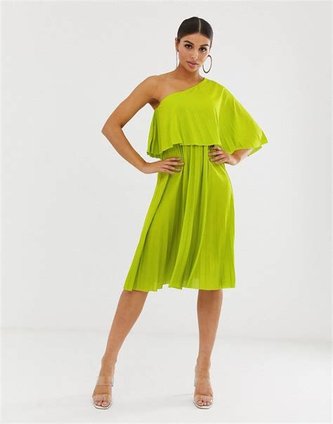 Asos Design One Shoulder Pleated Crop Top Midi Dress Green Modesens