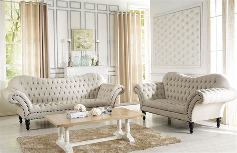 The durable frame is made of kiln dried hardwood for years of sturdy comfort. 7202 Alina Beige Tufted Fabric Living Room Set