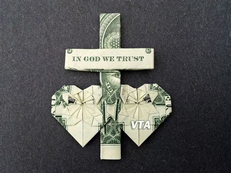 Cross And Hearts Money Origami Dollar Bill Art In God We Trust