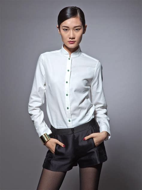 cotton mandarin collar long sleeves shirt with jade buttons gömlek