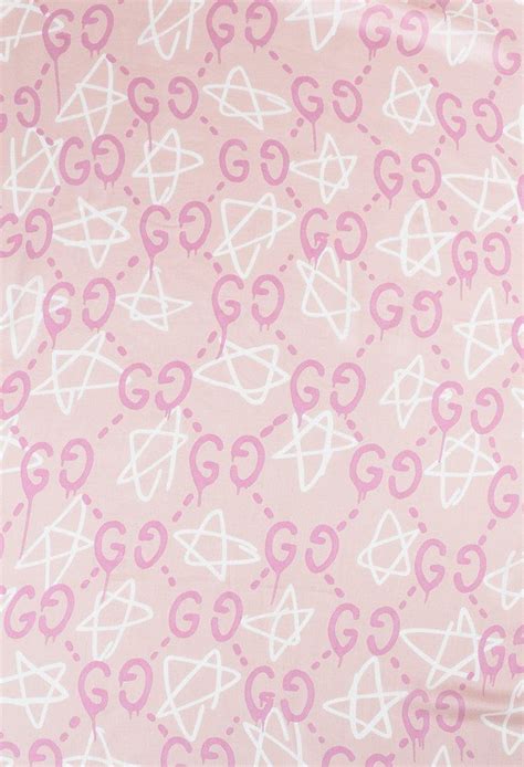 Gucci Pink White Silk Blend Fringed Gg Star Print Ghost Scarf Hd