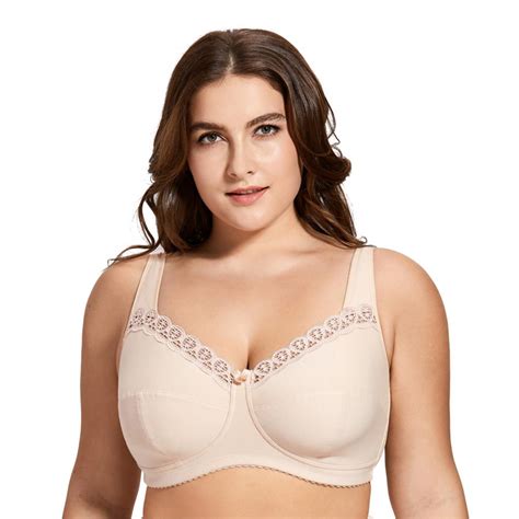 Womens Full Coverage Lace Plus Size Wireless Non Padded Cotton Bra B C D E F G H I J In Bras