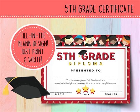 5th Grade Graduation Certificate Template Free