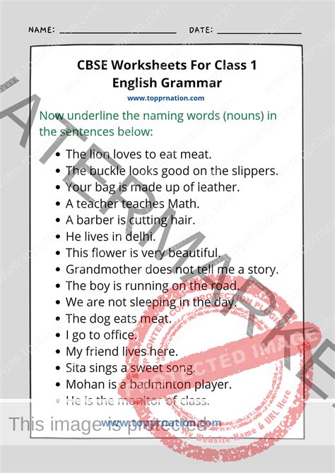 Cbse Worksheets For Class 1 English Grammar Exercises