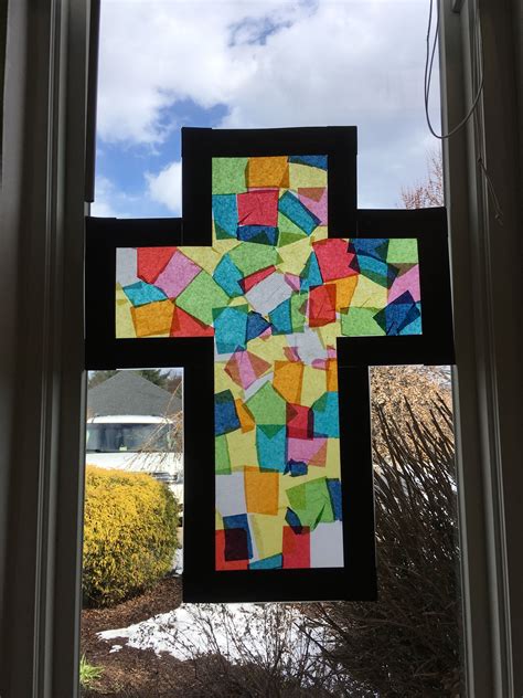 Stained Glass Cross Made With Tissue Paper And Contact Paper Cross