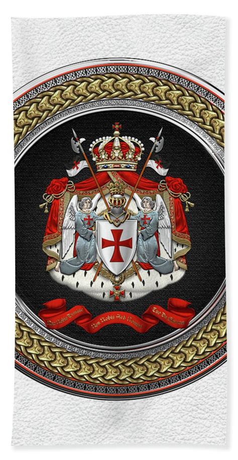 knights templar coat of arms special edition over white leather beach towel for sale by serge