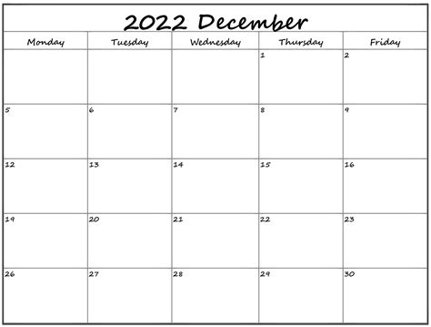 December 2020 Monday Calendar Monday To Sunday