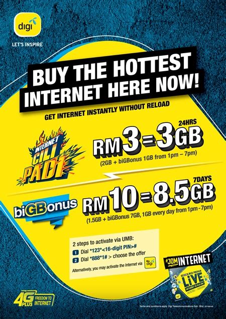 Prepaid internet digi mobil offers several data plans with more gigabytes for a discount price. New Digi Prepaid Internet Reload offers Malaysians quick ...