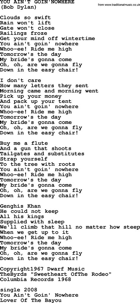 You Aint Goinnowhere By The Byrds Lyrics With Pdf