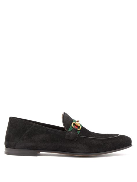 Gucci Brixton Horsebit Webbing Trimmed Collapsible Heel Suede Loafers