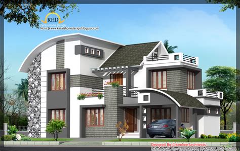 Indian home design ideas with modern 2 storey house designs and floor plans having 2 floor, 5 total bedroom, 6 total bathroom, and ground floor area is 2046 sq ft, first floors area is 1193 sq ft, hence total area is 3751 sq ft | low cost house plans with estimate including car porch, staircase. Modern contemporary home - 1949 Sq. Ft - Kerala home ...