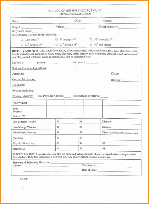 Basic Physical Exam Forms Free Printable