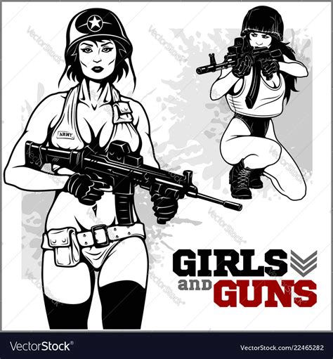 Beautiful Pinup Girls Holding A Gun Royalty Free Vector
