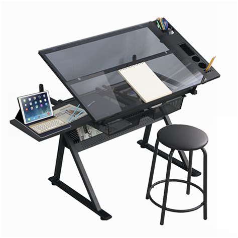 Buy Gynsseh Glass Drafting Table Drawing Desk With Stool Height
