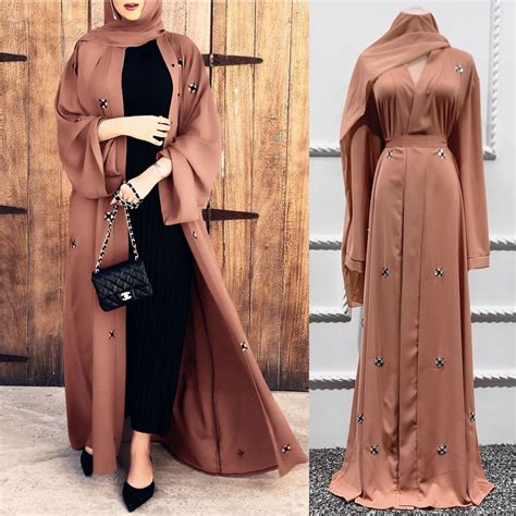 Muslim Cardigan Abayas Women Casual Robe Beading Abaya Kimono Dubai