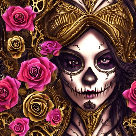 Highly Detailed Steampunk Sugar Skull Girl Realistic Lavish Rich Ambiance · Creative Fabrica