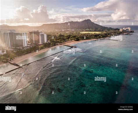 Aerial View Of Diamond Head The Ocean And Beach In Waikiki Honolulu