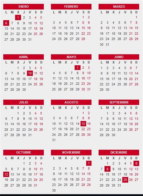 Calendario 2020 Con Festivos Nacionales Espana