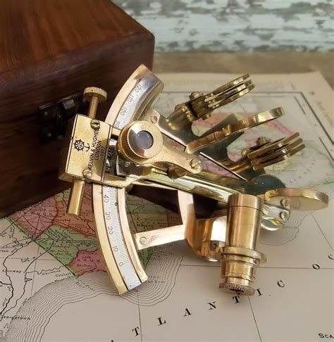 4 inch polished brass sextant retro and vintage themed wood and metal signs aviation and