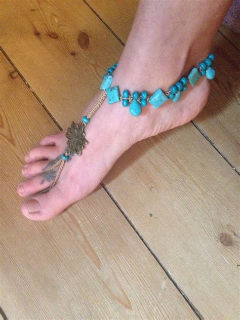 Macrame Barefoot Sandal Anklet With Howlite Beads Flower
