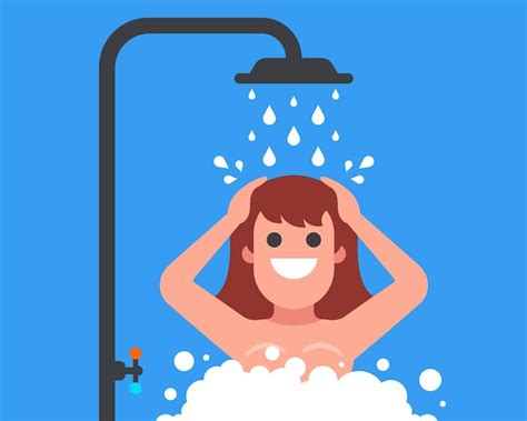 Premium Vector Naked Girl Washes In The Shower Morning Shower
