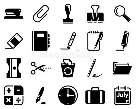 Set Of Simple Icons On A Theme Stationery Office Stock Vector