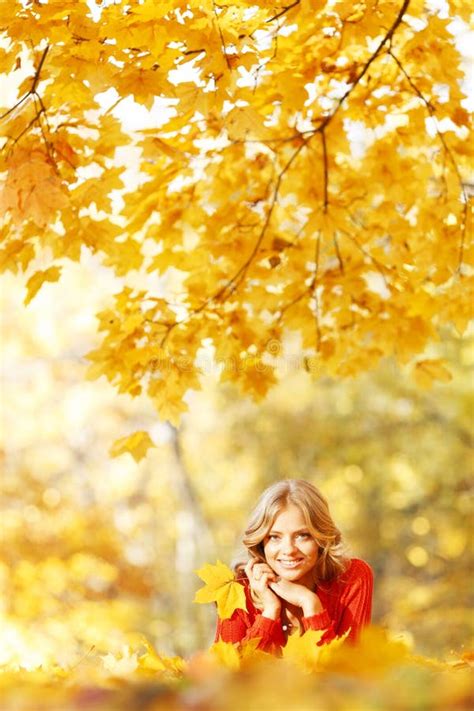 Woman Laying On Autumn Leaves Stock Image Image Of Autumn Cheerful 34594453