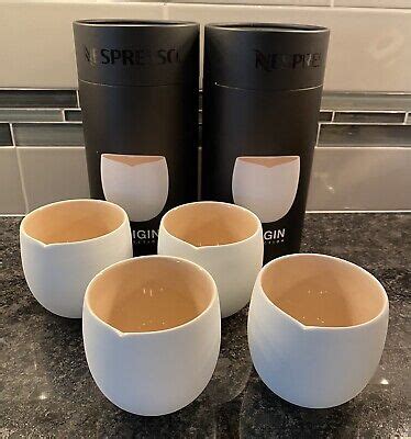 Nespresso Origin Collection Set Of 4 Coffee Mugs 4x3 5 White Porcelain