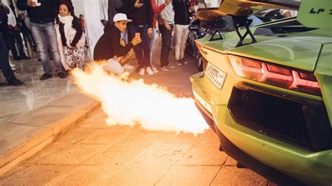 Flaming Lamborghini Aventadors And A Laferrari At Yas Supercars Club Arabia Youtube