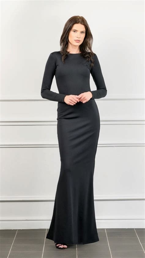 Black Bodycon Long Sleeves Fitted Maxi Dress Bodycon Evening Etsy
