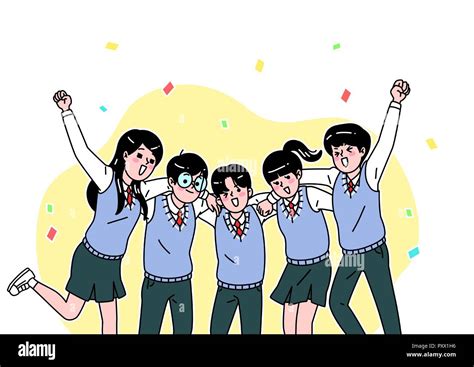 School Life Cartoon Teenagers Middle And High School Students Vector