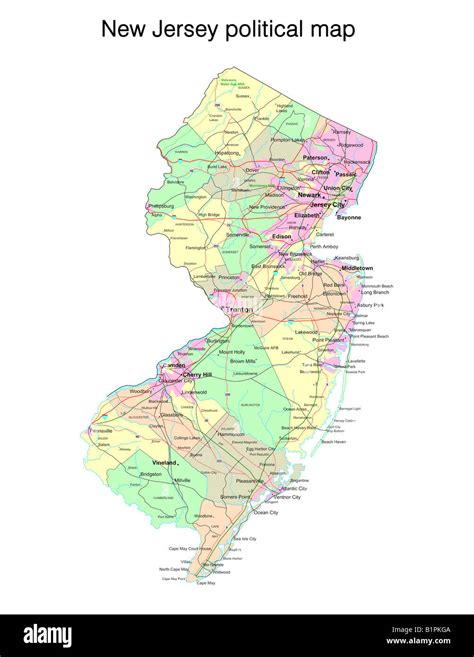 New Jersey State Political Map Stock Photo Alamy