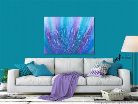 Purple And Blue Wall Art Abstract Flower Painting Canvas Art Etsy