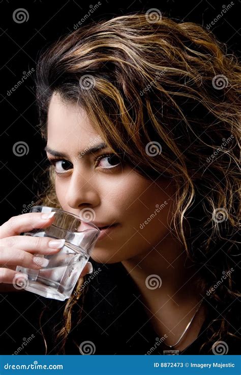 Close View Of Beautiful Model Drinking Water Stock Image Image Of