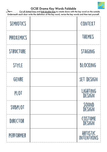 Gcse Drama Key Words Revision Foldable Teaching Resources