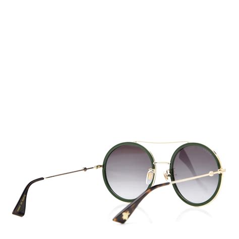 gucci round frame sunglasses gg0061s gold green 311160