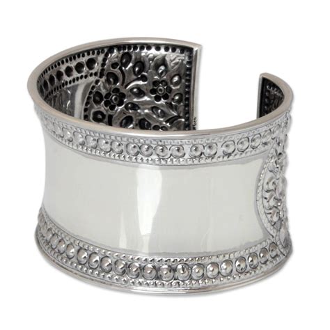Unicef Market Unique Floral Sterling Silver Cuff Bracelet Jasmine Lake