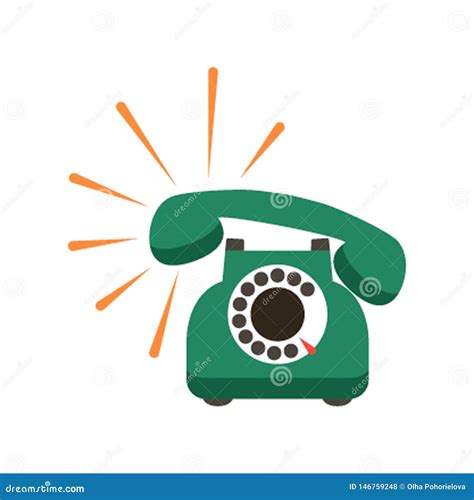Vintage Retro Phone In A Cartoon Style Flat Icon Vector Illustration