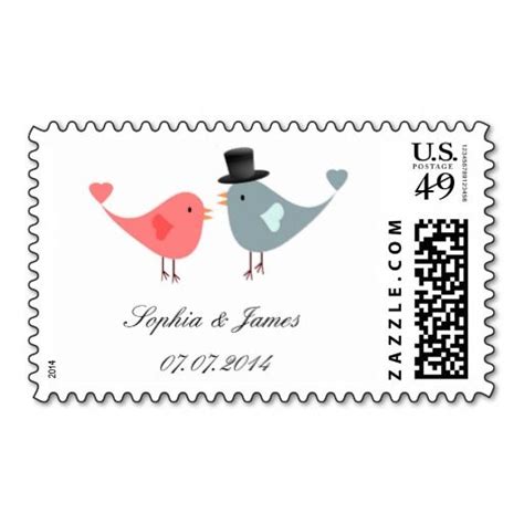 Love Birds Wedding Postage Stamp Personalized Name Wedding Postage