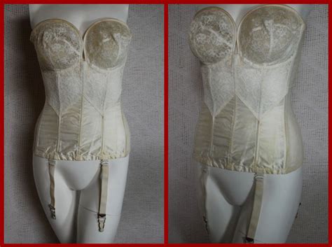 1950s plunge over wire bustier lady marlene ivory strapless corset bra 32 d new old stock