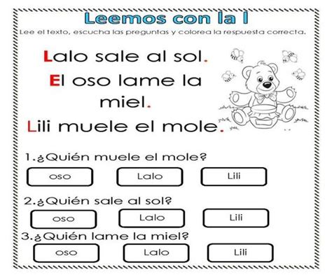 Lectura Letra L Colegio Petit Ficha Interactiva Topworksheets